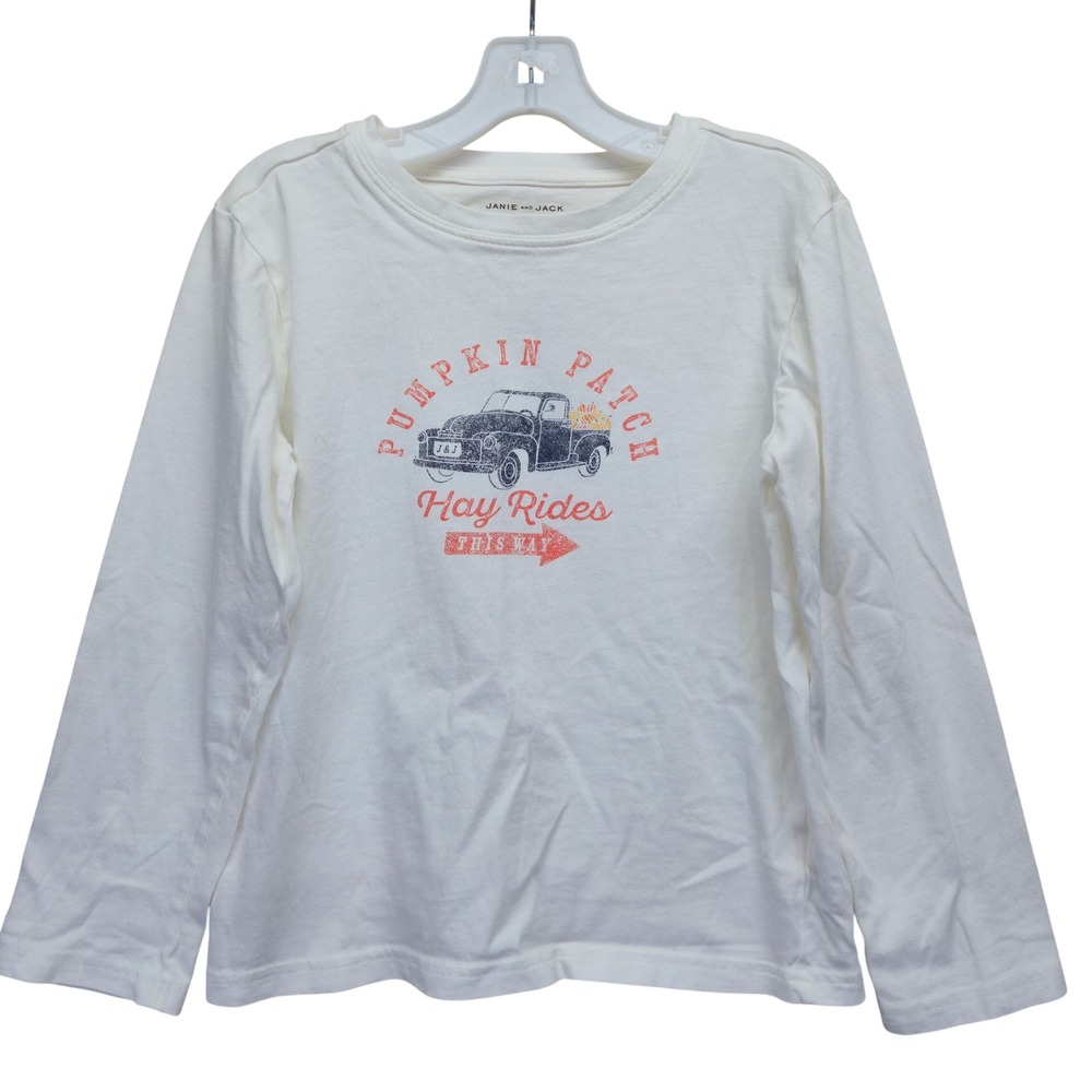 Janie and Jack Kids Pumpkin Patch Hay Rides Long Sleeve Graphic Tee White Size 6